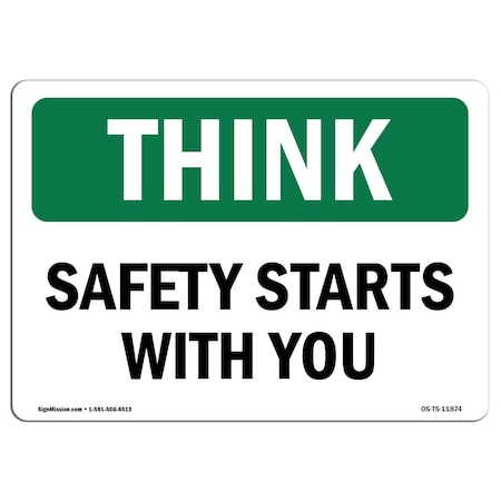 OSHA THINK Sign, Safety Starts W/ You, 5in X 3.5in Decal